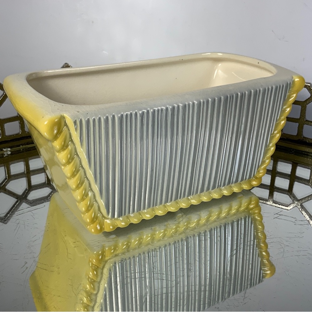 Vintage Vase Planter Pottery Mid Century 3 Footed Yellow and Gray #N1